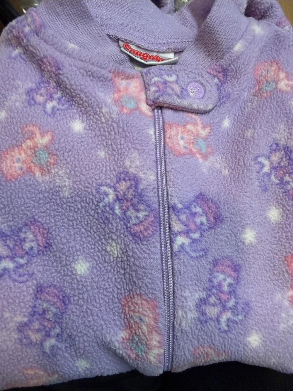 Vintage Snugabye Convert-A-Foot Girls Purple Animal Print Fleece Sleeper Pajamas